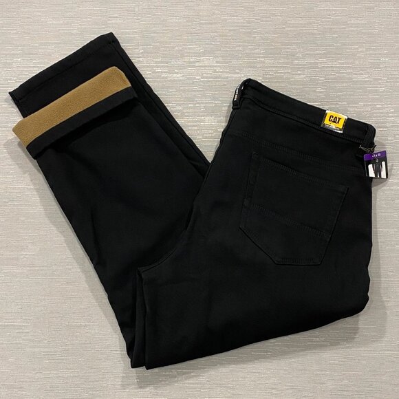 CAT Caterpillar Work Pants Mens 40 x 30 Black Canvas Fleece Lined Insulated - Picture 2 of 13